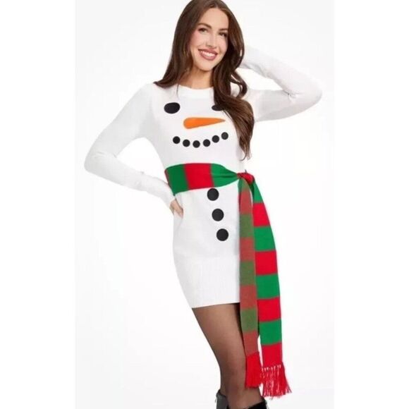 Tipsy Elves XL Snowman Sweater Dress With Scarf New Holiday Party - Picture 1 of 4